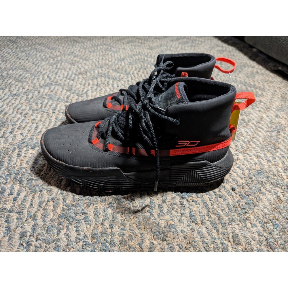 Under Armour Curry 5 Black Red Basketball Shoes Mens SC30 High Top Sneakers